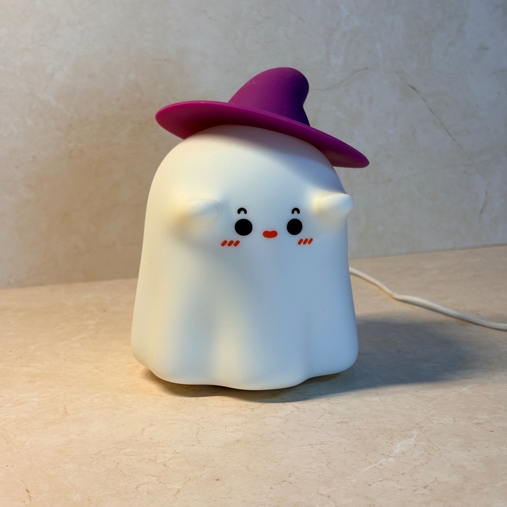 Ghostess Silicone Lamp A020 White Ghost Purple Witch Hat LED USB Night Light 6in